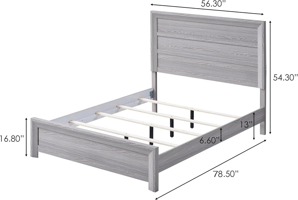 Drift Wood Grey Finish 3pc Full Size Panel Bed Set Wooden Bedroom Furniture Contemporary Style