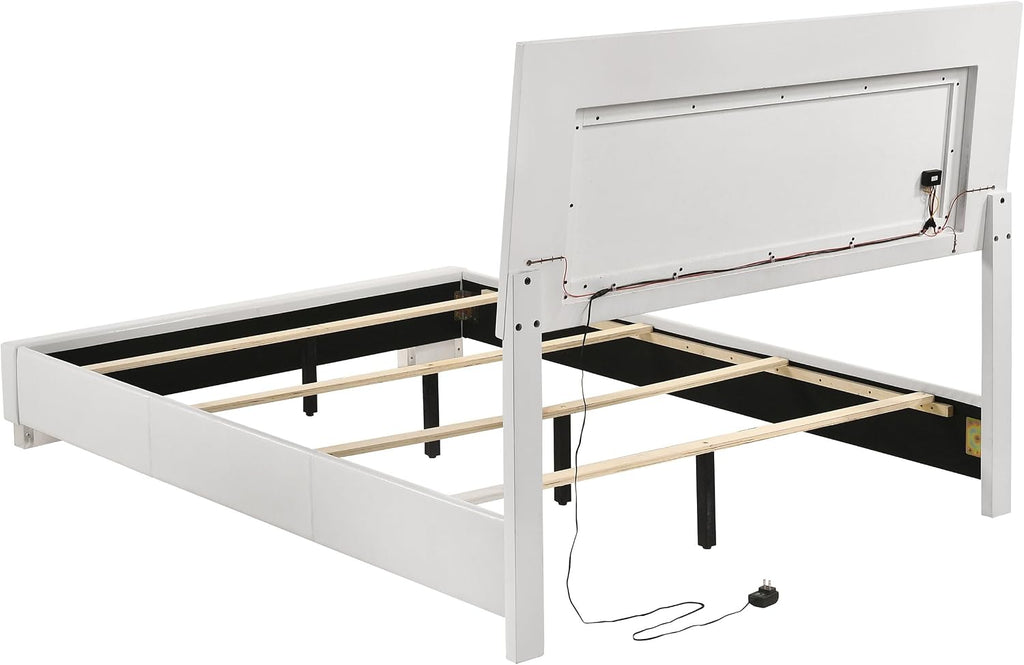 Coaster Home Furnishings Felicity Contemporary 5-Piece Bedroom Set Full Size LED Panel Bed Frame 49-inch Headboard White High Gloss 203500F-S5L