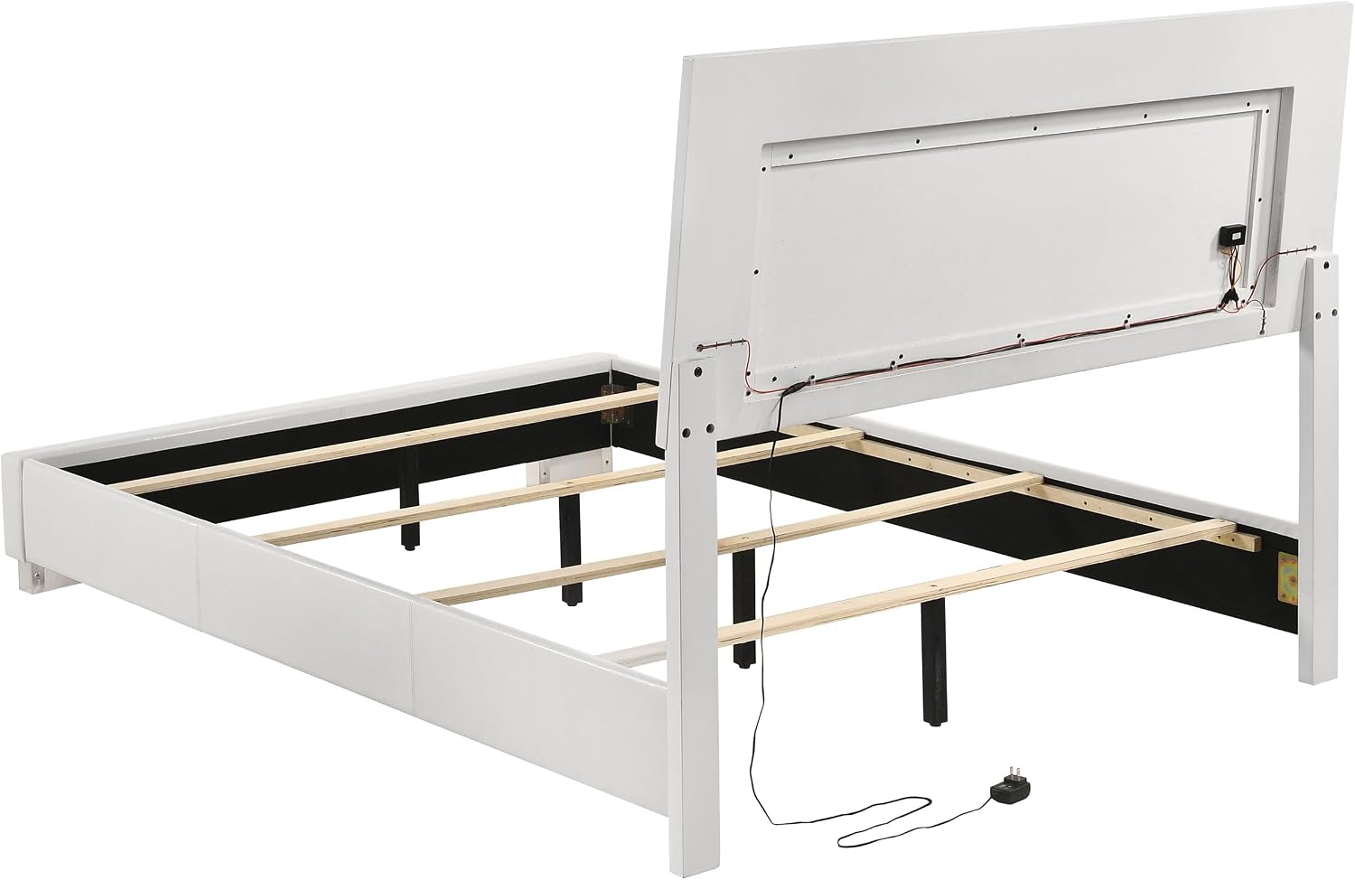 Coaster Home Furnishings Felicity Contemporary 5-Piece Bedroom Set Full Size LED Panel Bed Frame 49-inch Headboard White High Gloss 203500F-S5L
