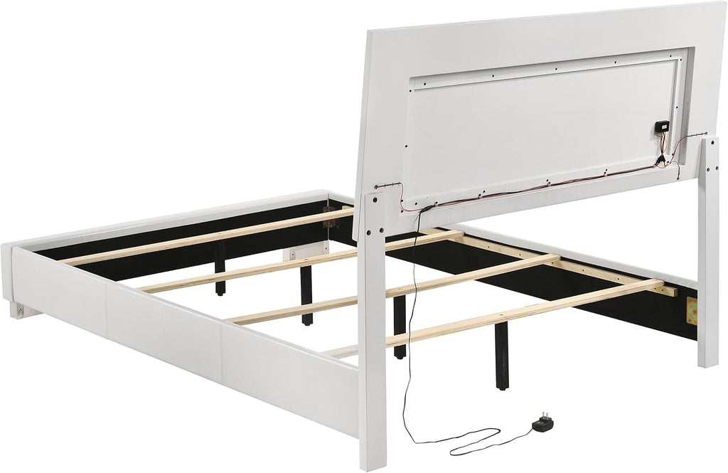 Coaster Home Furnishings Felicity Contemporary 4-Piece Bedroom Set Full Size LED Panel Bed Frame 49-inch Headboard White High Gloss 203500F-S4