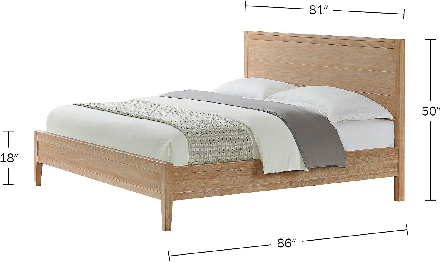 Alaterre Furniture Arden King Bed Frame - Solid Pine Wood with High Headboard and Low Footboard in Light Driftwood Finish - No Box Spring Needed, 81' W x 86' D x 50' H