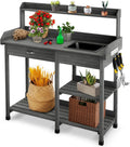 Potting Bench Table Patio Outdoor Garden Work Station Planting Shelf Sink Drawer Solid Wood Construction, Deck, Balcony
