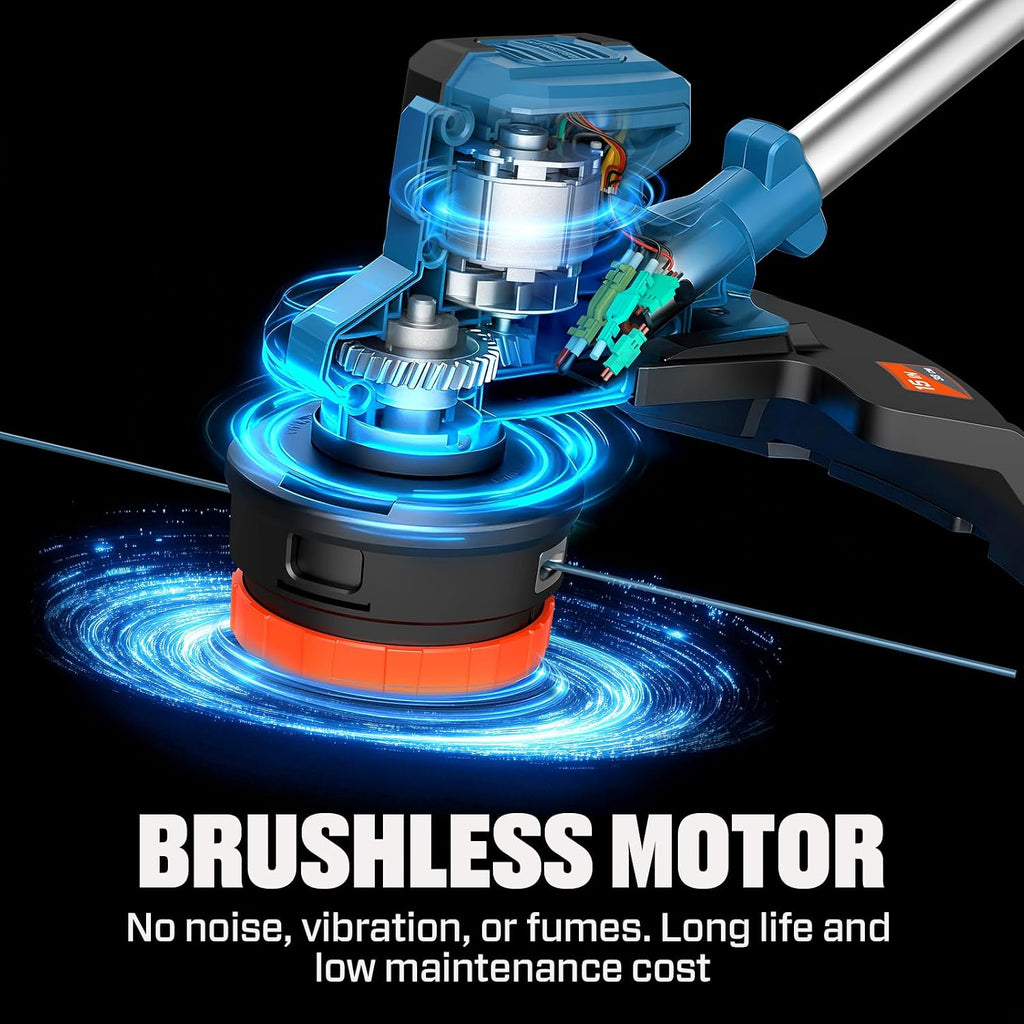 SENIX 20V 15' Weed Wacker, String Trimmer w/5.0Ah Battery & 2A Charger, Variable Speed, Brushless Motor, Lightweight 6.6lbs (GTX2-M3)