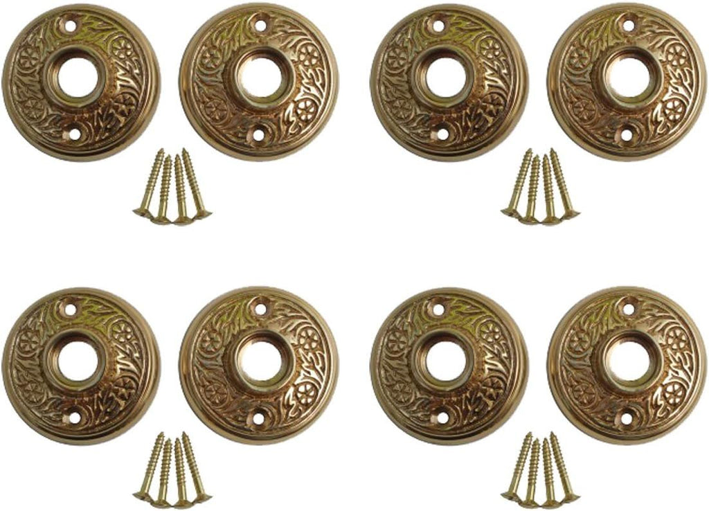 Renovators Supply Manufacturing Brass Victorian Door Knob Rossettes Pair 2' W Backplate Traditional Cabinet Knob Back Plate Hardware RSF Coated Roses Protective Furniture Holes with Screws Pack of 4