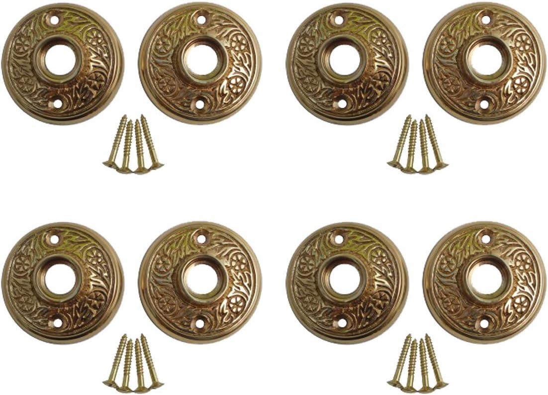 Renovators Supply Manufacturing Brass Victorian Door Knob Rossettes Pair 2' W Backplate Traditional Cabinet Knob Back Plate Hardware RSF Coated Roses Protective Furniture Holes with Screws Pack of 4