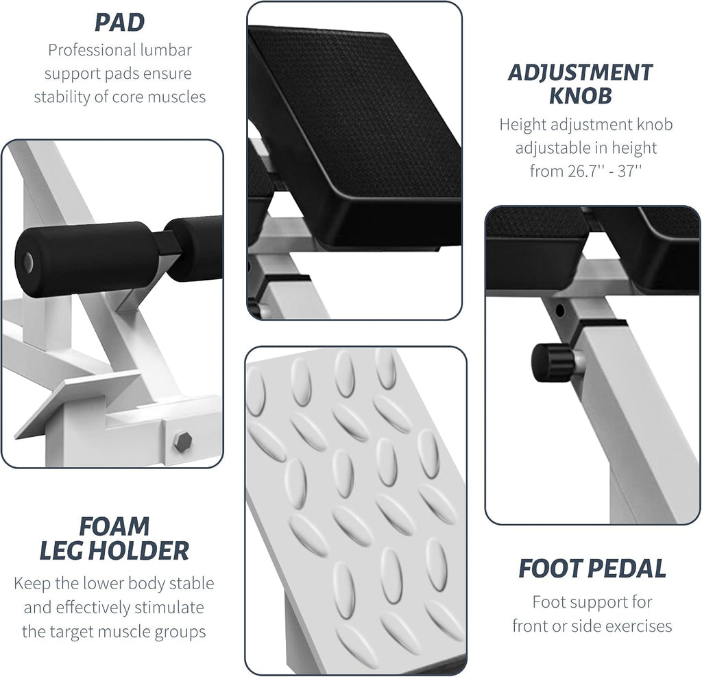 Roman Chair Back Extender - Angle & Height Dual Adjustable Hyperextension Bench for Home Gym - Adjustable Back Exercise Machine Fitness Equipment