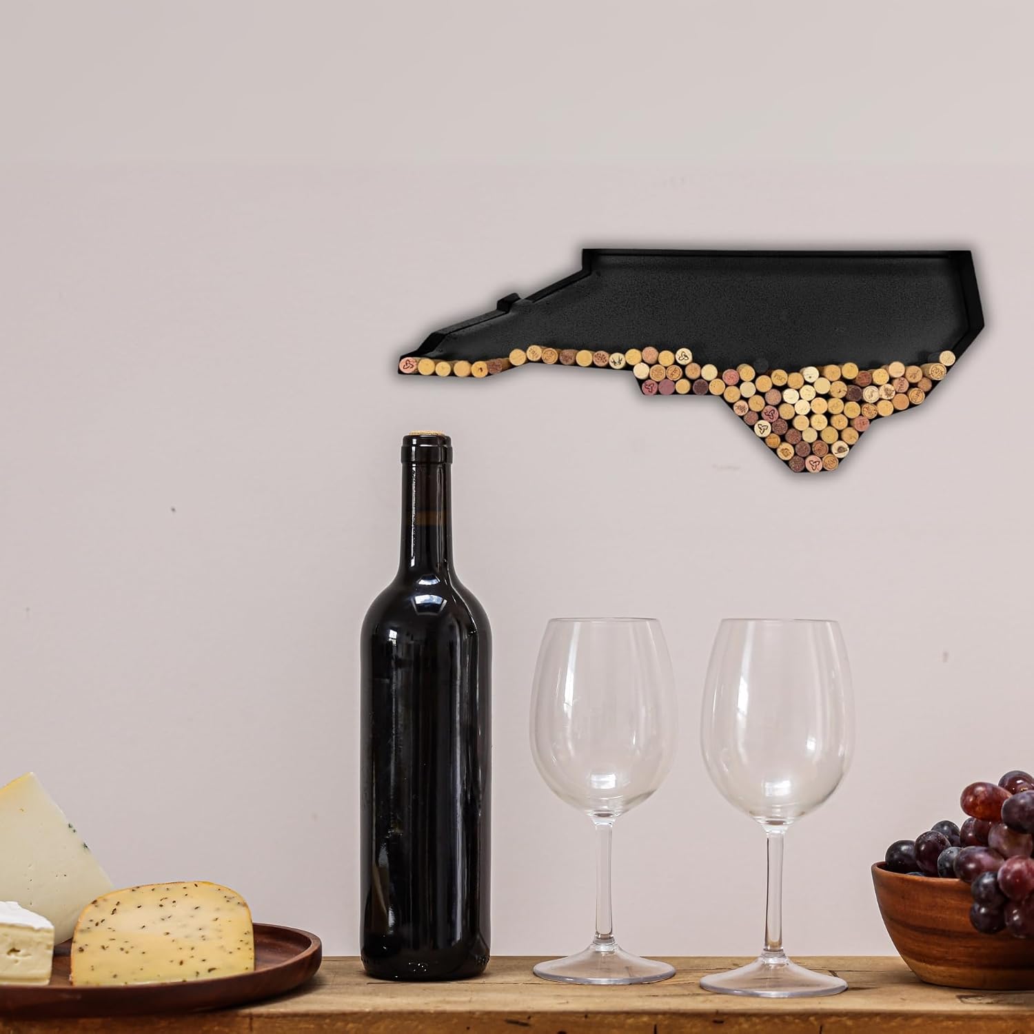 NEONSİGN North Carolina State Map Wine Cork Holder, Metal Wall Decor for Wine Lovers, Rustic Bar or Kitchen Display, Decorative Cork Storage Shaped Like North Carolina (Black, 24inch)