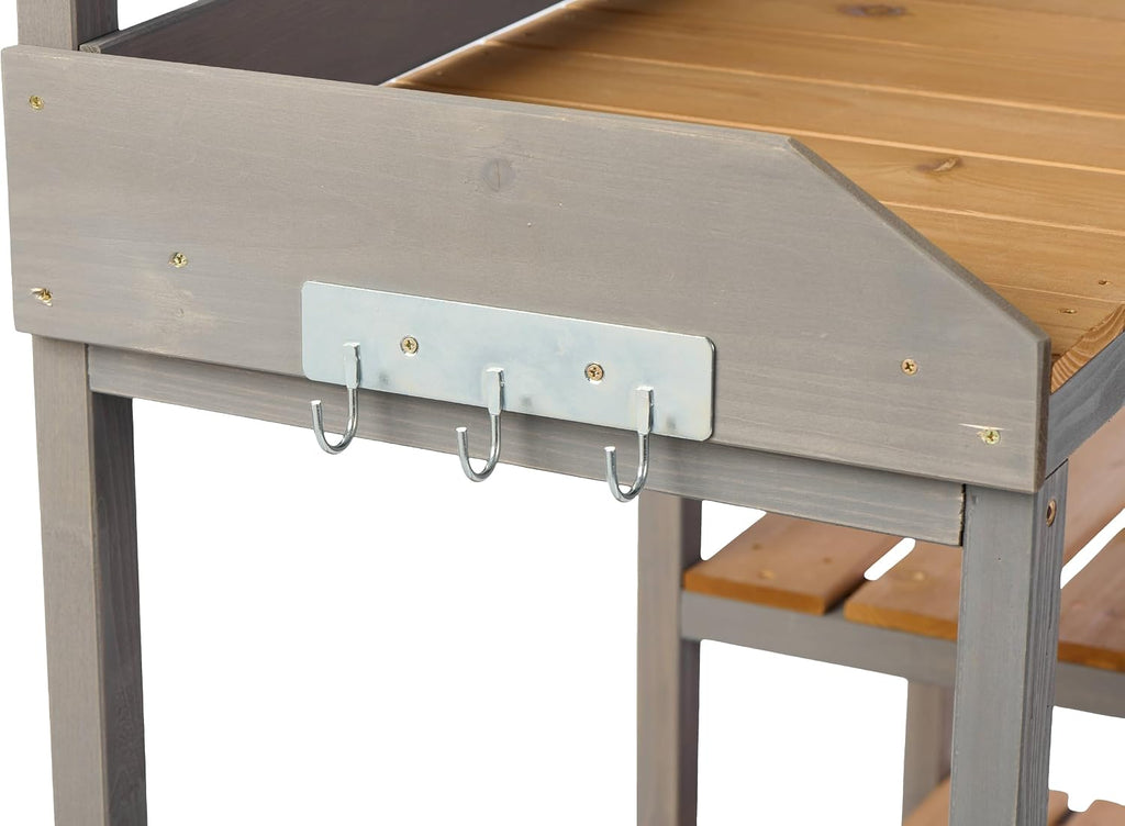 42' Outdoor Wooden Potting Bench with Storage Cabinet - 220LBS Capacity Weather-Resistant Gardening Workstation Table, Portable Plant Potting Table for Backyard Patio Greenhouse Brown