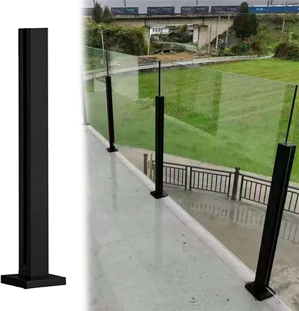 Heavy Duty Glass Balustrade Railing Post, Black Square Hallway Handrail Kit for Glass/Plastic/Wood/Acrylic Panel, Easy to Install (Color : Deep Coffee, Size : Height-65cm/25.6in)
