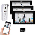 Wireless Video Doorbell Intercom System Doorbell with Camera,10 inch Touch Monitor 1080P Video Entry Doorphone TUYA IP Wired Video Door Phone for Home Villa Apartment (1 Bell+3 * 10 inch)