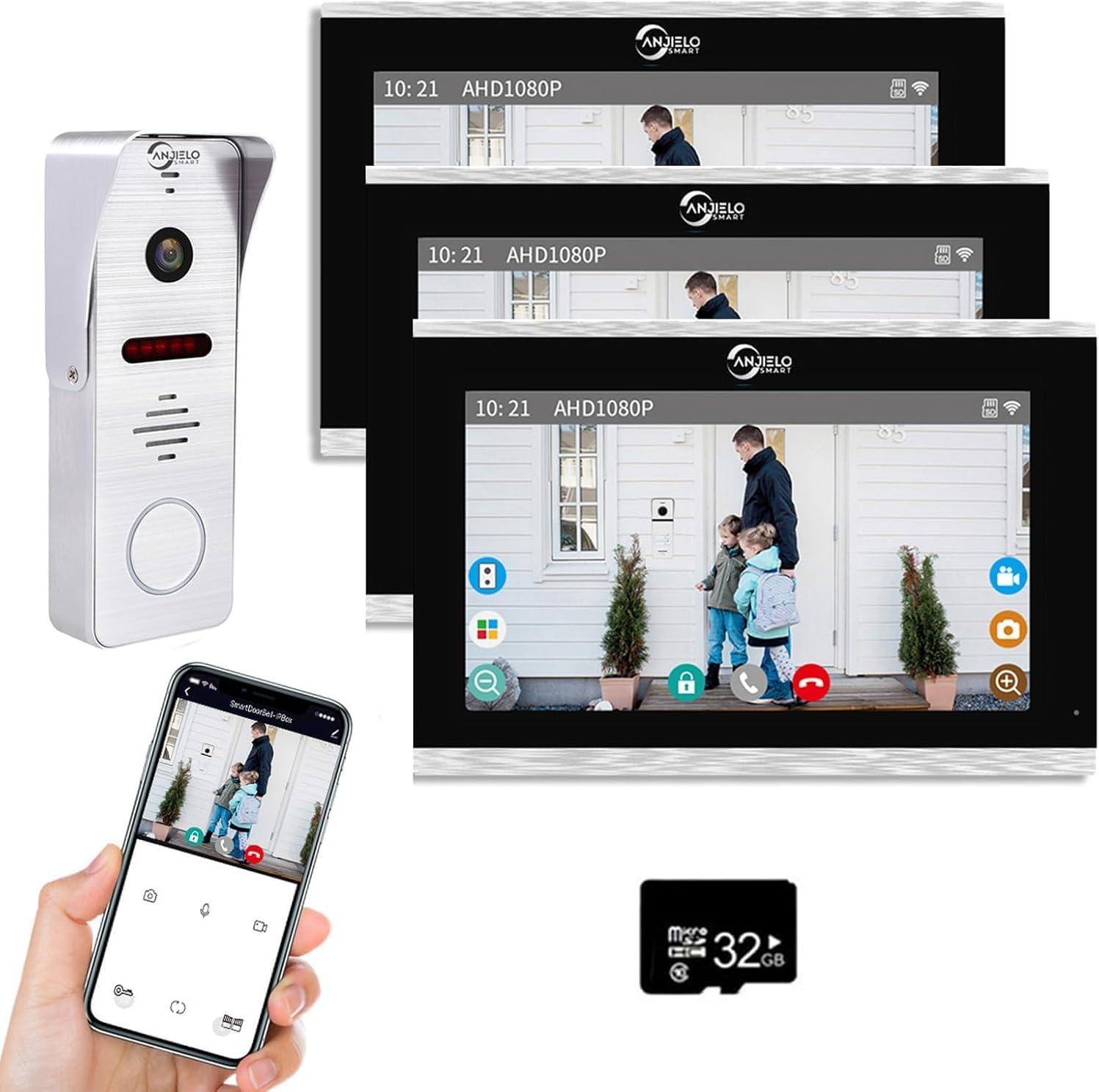 Wireless Video Doorbell Intercom System Doorbell with Camera,10 inch Touch Monitor 1080P Video Entry Doorphone TUYA IP Wired Video Door Phone for Home Villa Apartment (1 Bell+3 * 10 inch)