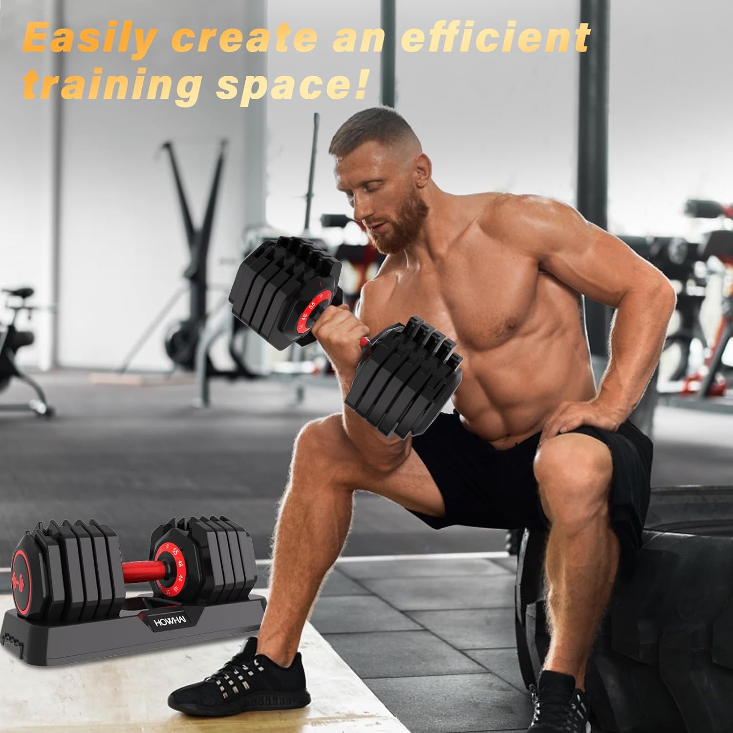 55lb Adjustable Dumbbell, 10 in 1 Hand Adjustable Weights Dumbbell with Anti-Slip Texture Handle, Exercise & Fitness for Men/Women Gym Equipment for Home Strength Training Equipment