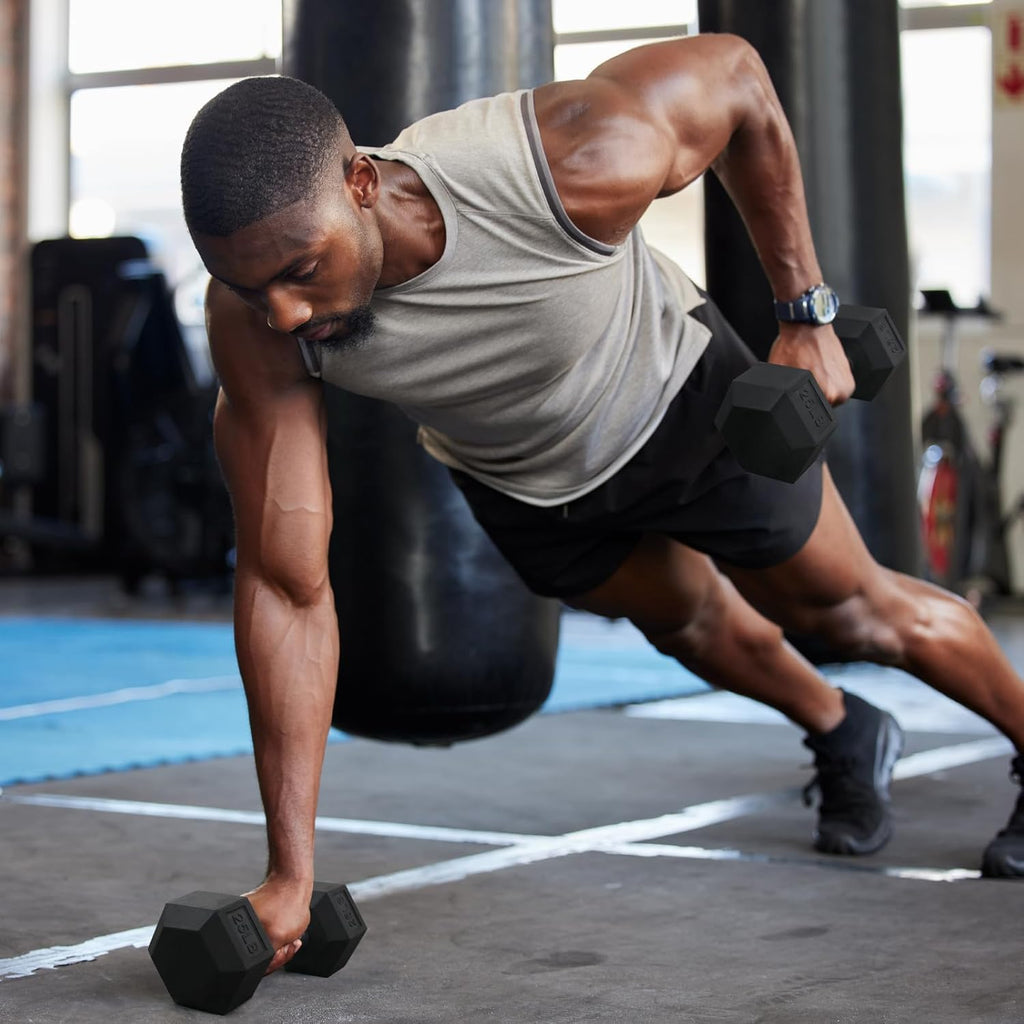 RitFit Rubber Coated Hex Dumbbell Set with Rack, 5-780LB for Home Gym Strength Training, Anti-Slip Knurled Handle, Hexagon Anti-Roll, Heavy-Duty Storage Rack