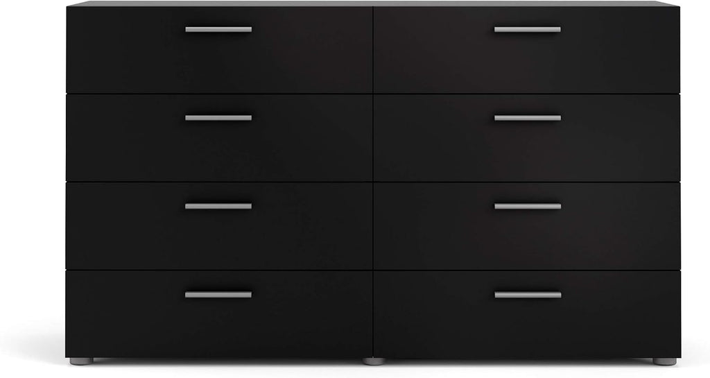 Tvilum, 8 Drawer Double Dresser, Bedroom, Modern Silver Drawer Handles, Contemporary, Black