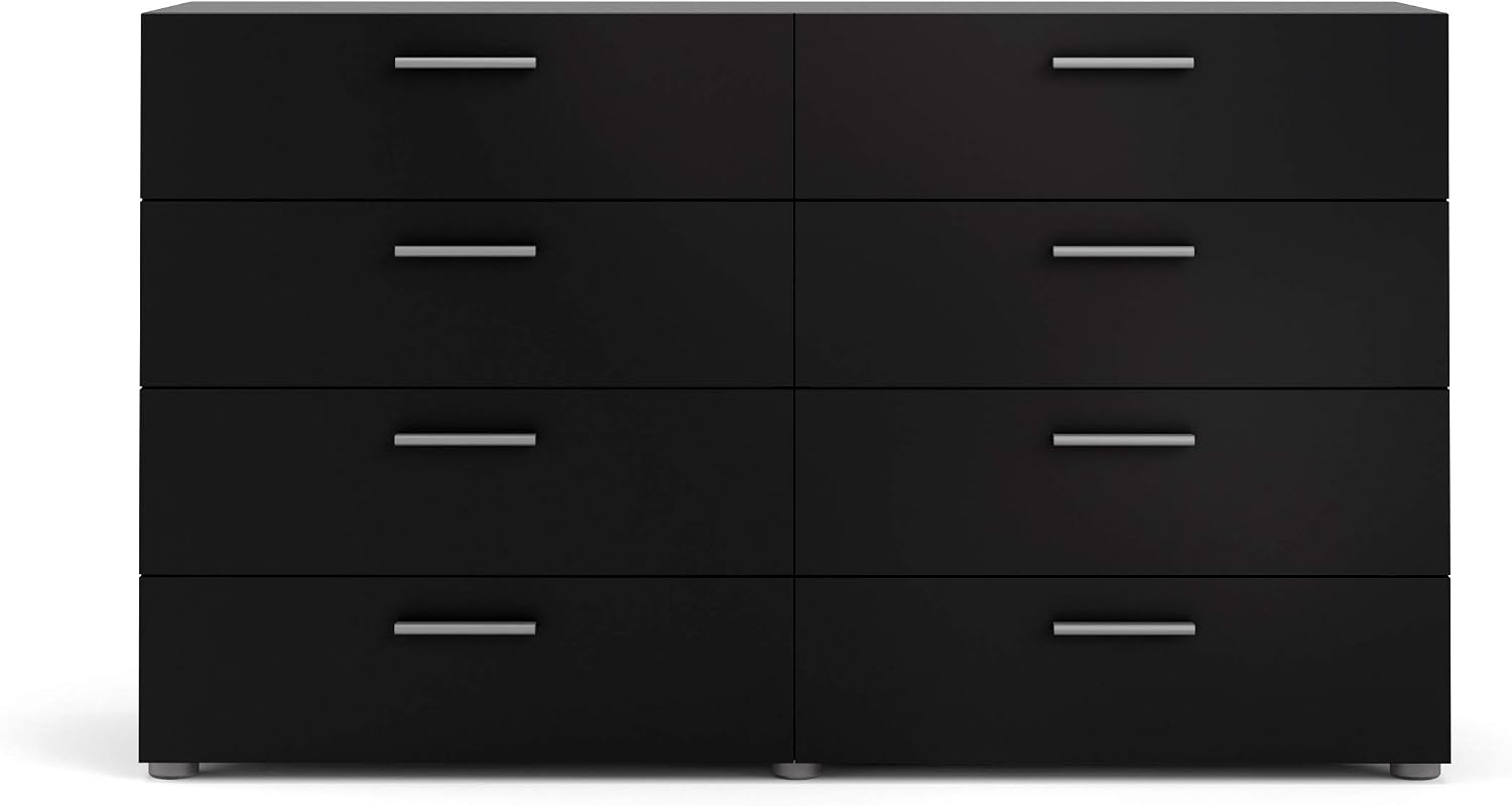 Tvilum, 8 Drawer Double Dresser, Bedroom, Modern Silver Drawer Handles, Contemporary, Black