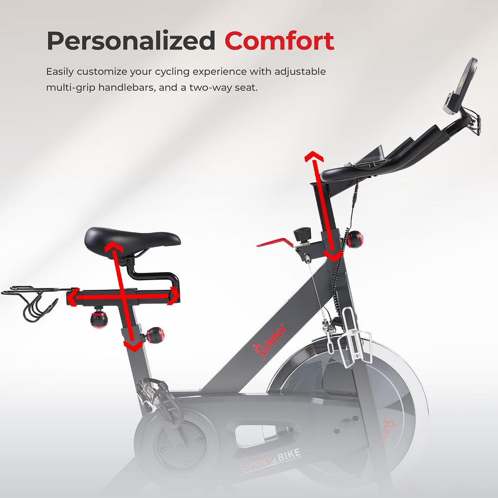 Sunny Health & Fitness Smart Cycling Exercise Bike, Free SunnyFit App Connection, Designed for Intensive Cardio Workout at Home, Adjustable Seat & Handlebar for Comfort Riding