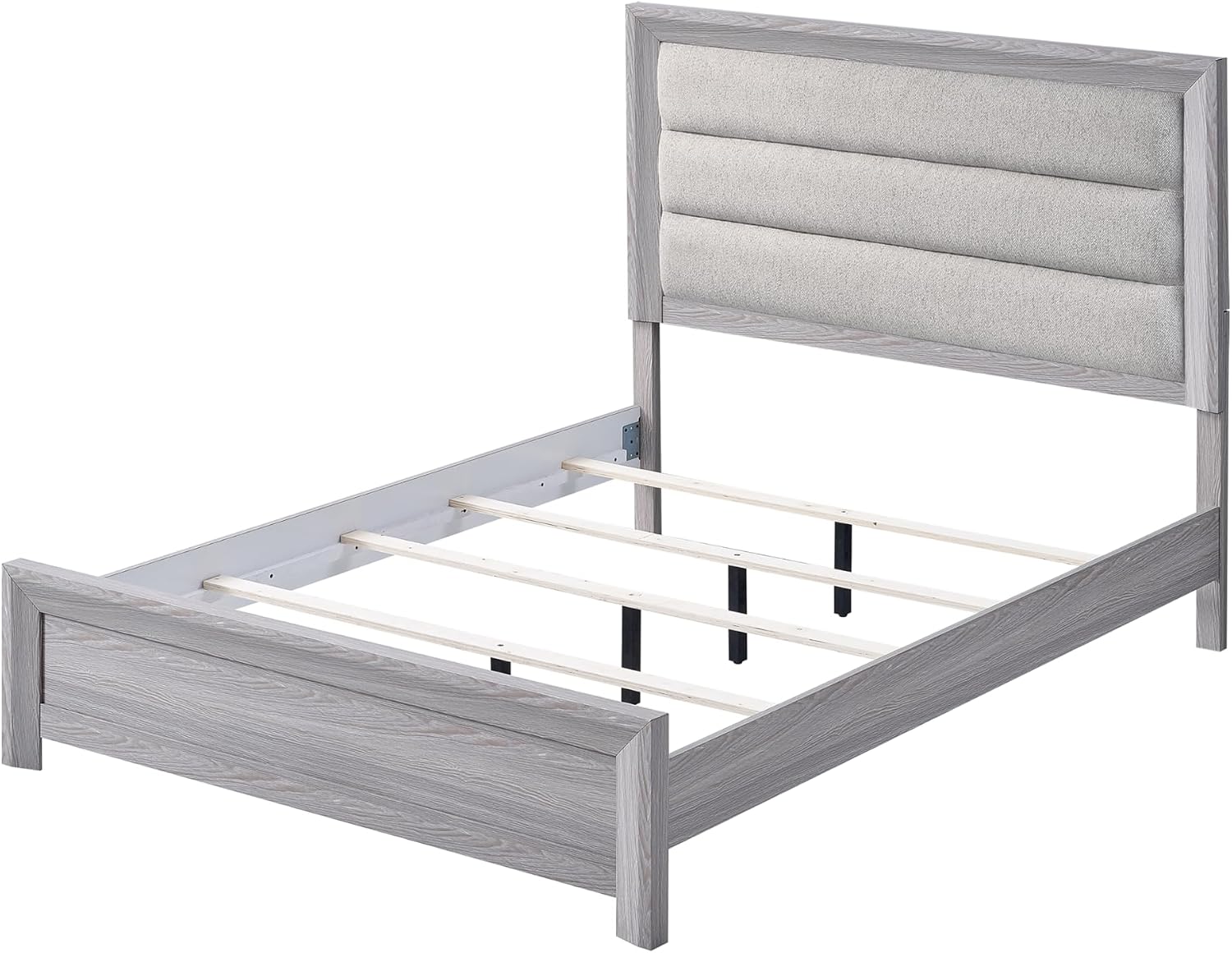 Drift Wood Grey Finish Full Size Upholstered Channel Tufted Panel 4pc Bed Set Wooden Bedroom Furniture Contemporary