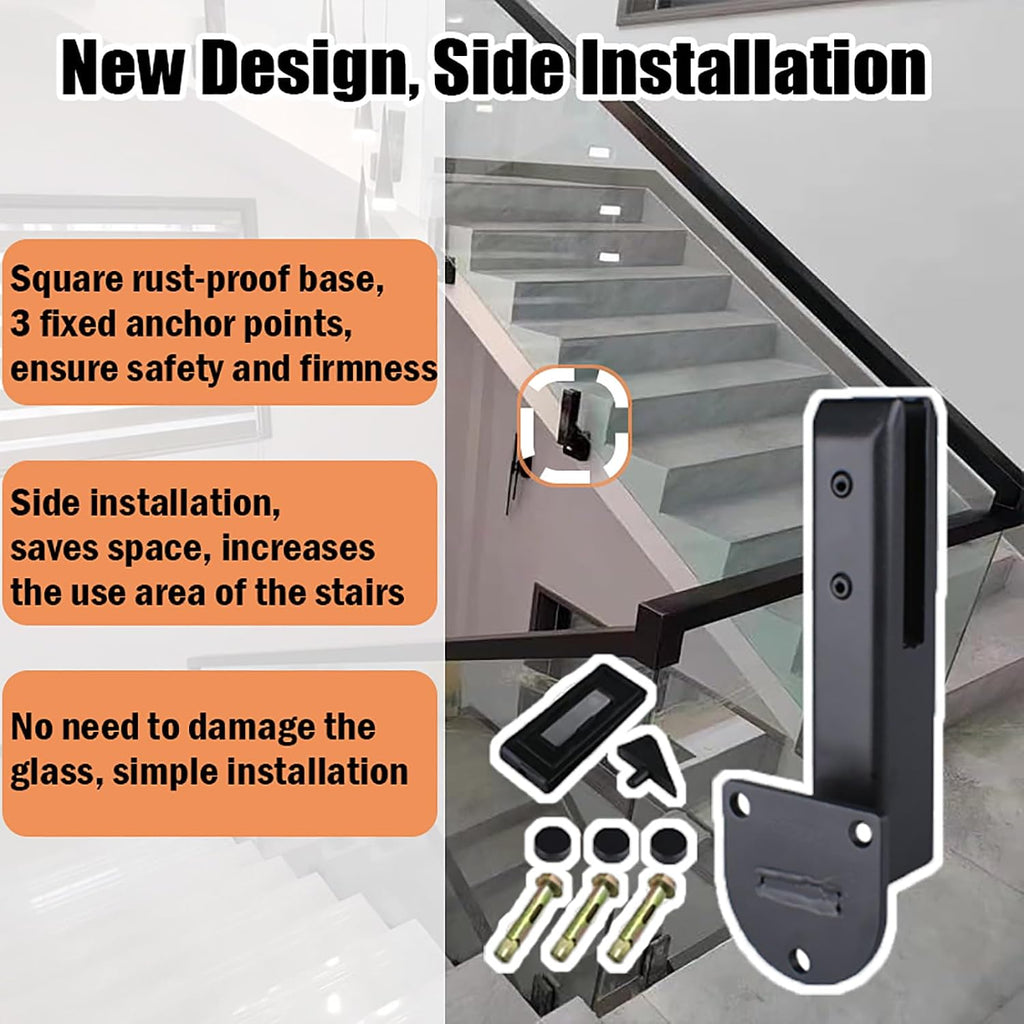 Glass Railing Clamp Stainless Steel Glass Clamp Pool Fence Balustrade, Side Mounted Staircase Glass Bracket, Balcony Garden Deck Standoff Fixing Clip,Black,4 Pack