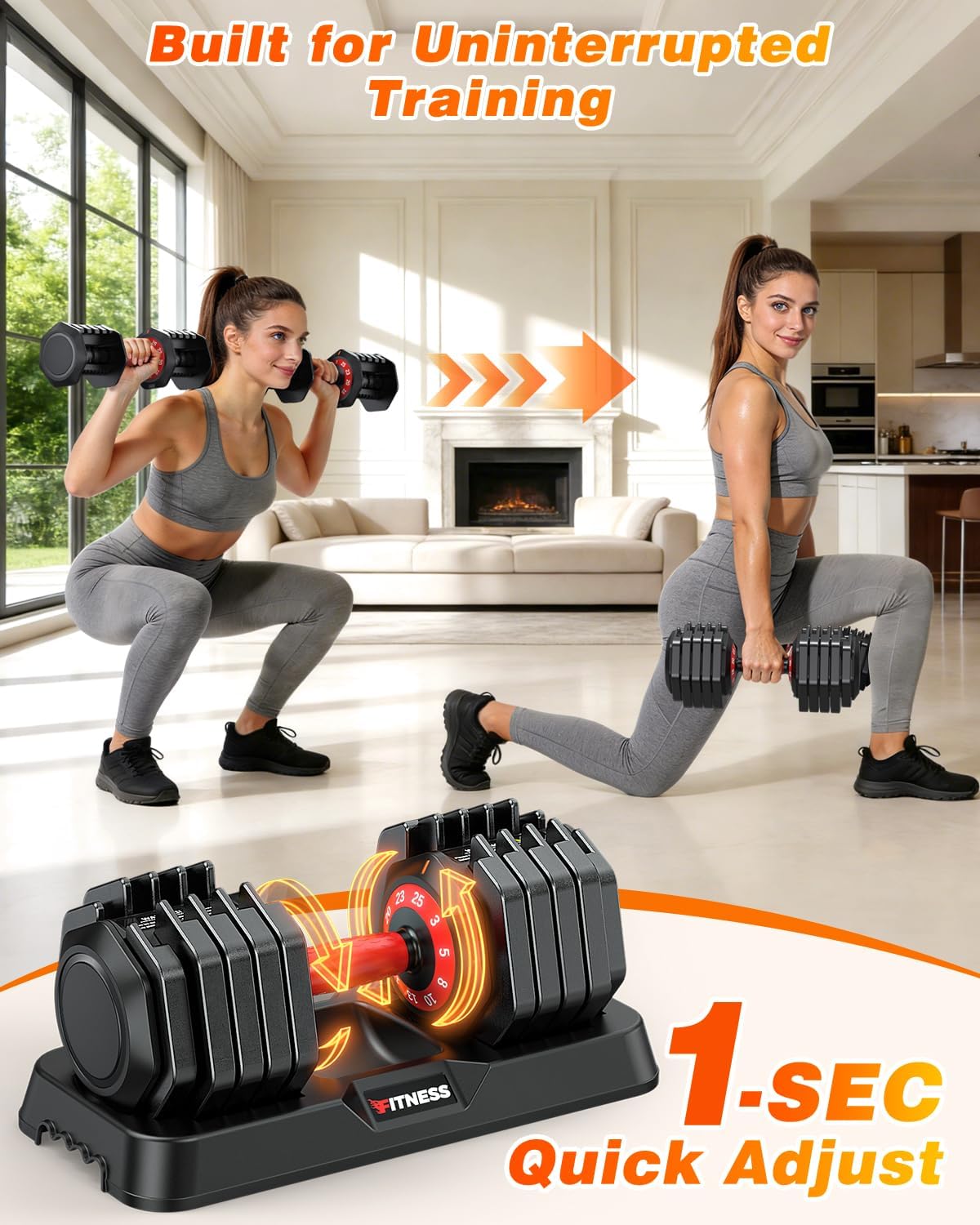 XDDIAS Adjustable Dumbbells Set of 2 for Strength Training, One-Hand Quick Adjust, 25/55/80/90 lbs Options, Anti-Slip Grip Handle, Compact Home Gym Weights for Men Women