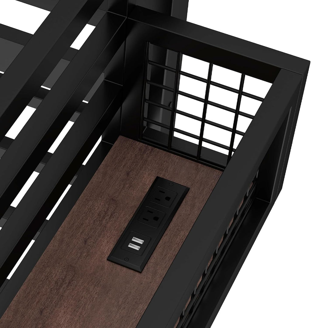 Bellemave Full Size Metal Loft Bed with Desk and Side Clock,Heavy Duty Loft Bed Frame with Charging Station and Pegboard for Kids,Teens,Adults,Full Size,Black