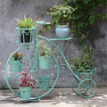 Moveable Plant Shelf for Indoor Outdoor,Heavy Duty Metal Multiple Plant Rack Holder,Creative European Style Bicycle Iron Flower Stand,Outdoor Garden Potting Bench Table,for Patio, Balcony,Blue