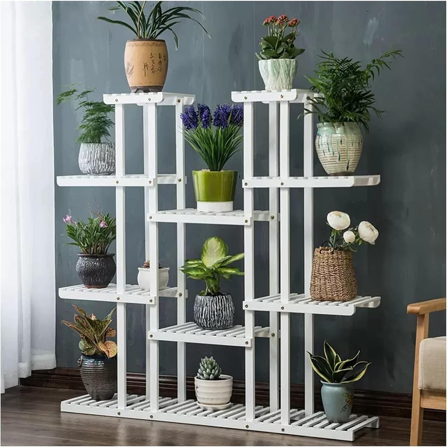Potting Bench Table,Garden Potting Table, Plant Pot Display Rack for Window Plant Shelf Indoor Garden Balcony Home Decor Living Room Bedroom (Color : White, Size : 120x25x120cm)