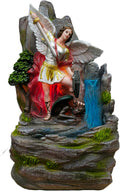 St. Michael Resin Water Fountain, 18 Inches, bulb Light, Home Decor, Symbol of Protection and Courage
