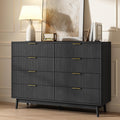CARPETNAL Fluted 8 Drawer Dresser for Bedroom, 55' Wide Wooden Chest of Drawers with Rounded Corners, Gold Handles, Modern Storage Organizer for Bedroom, Hallway(Black)