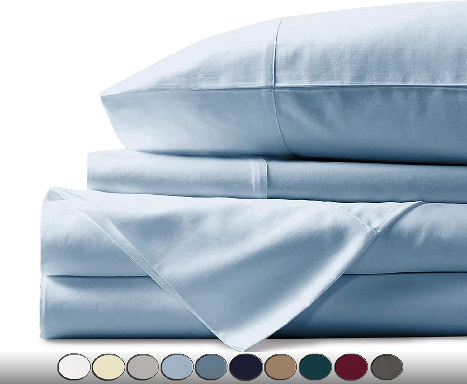 4 Piece Sheet Set- Cotton 1000 Thread Count - Luxury Bedding Set Fits Up to 15 Inches Deep Pocket - 4 Piece Sheet Set (Twin Size, Sky Blue)