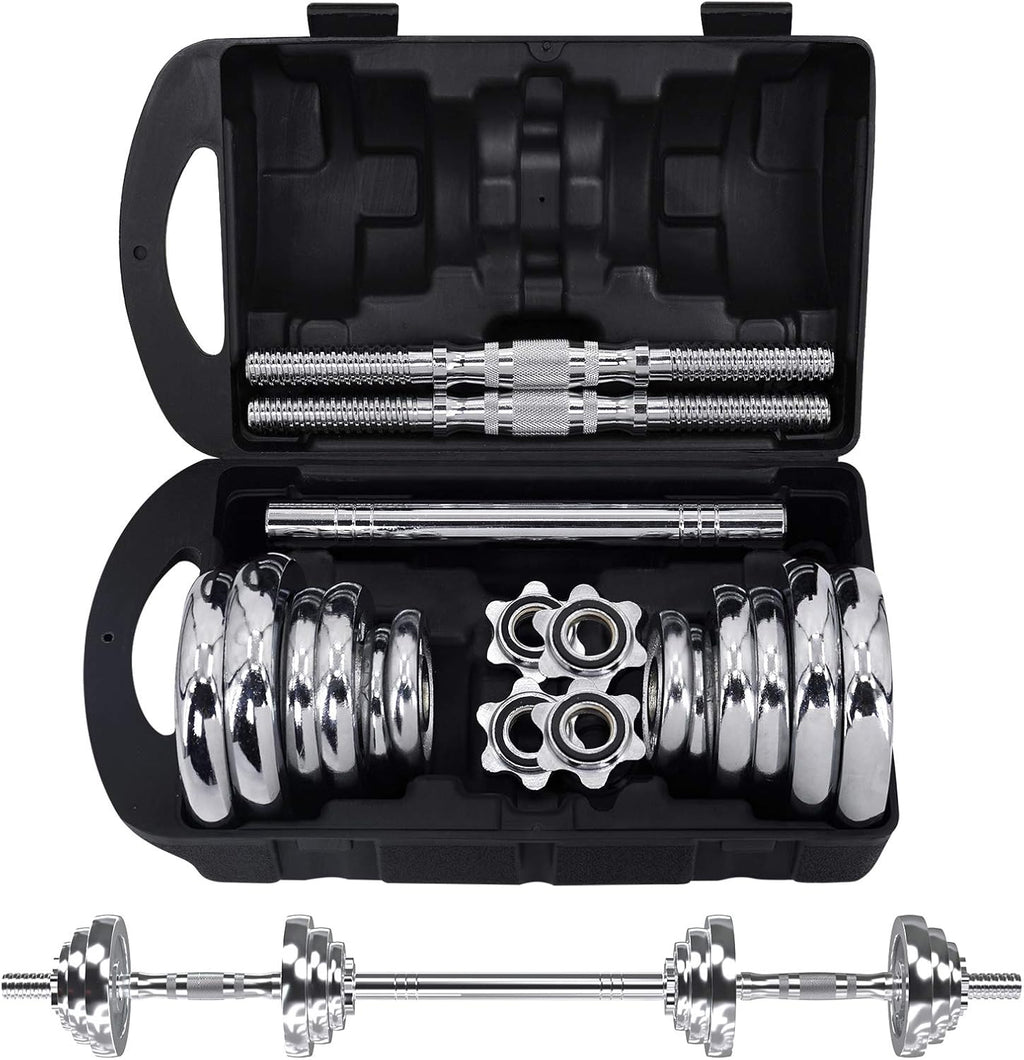 VIVITORY Fitness Dumbbells Set, Adjustable Weight Sets up to 11/22/44/66/100 lbs, with Metal Connecting Rod Used As Barbell, Chromed Weights, Hardcover Gift Box, Home Gym Work Out Training Equipment