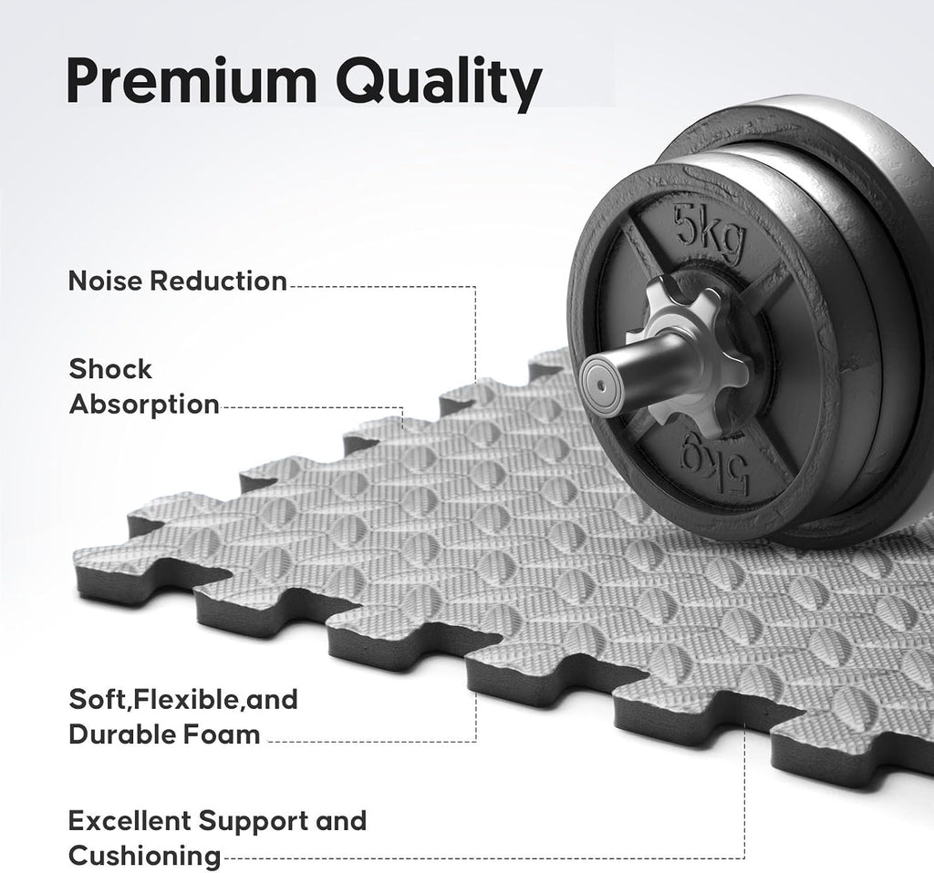 32 Pack Home Gym Mat, Puzzle Exercise Mat, 1of EVA Interlocking Foam Floor Tiles for Home Workout Equipment and Kids' Play Areas - Grey, 24 in x 24 in x ½ in - 32 Tiles (Grey, 32 Pack 128 sq ft)