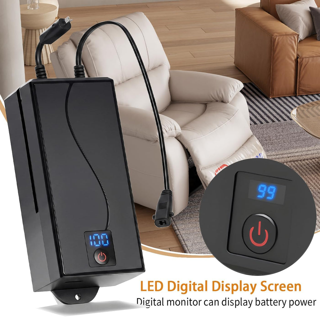 5000mAh Battery Pack for Reclining Furniture - Universal Recliner Battery Pack with LCD Display for Electric Recliners, Sofas, Lift Chairs and Couch - only Compatible with 2-Pin Motion
