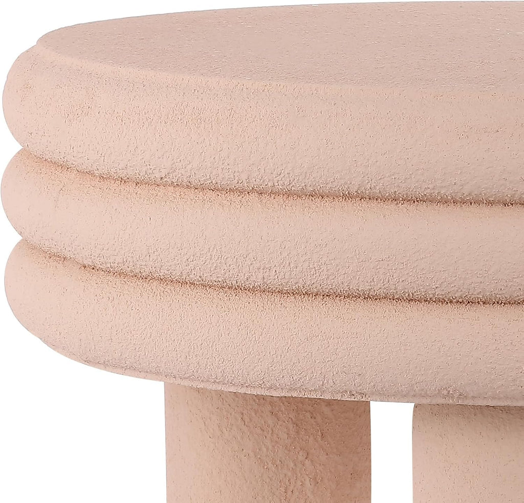 JONATHAN Y Rashida 13.5' Ribbed Polyresin Indoor Outdoor Table, Pink | Contemporary Curvy Minimalist Silhouette, Stacked Ring Motif, Tripod Pillar Base, Weather Resistant, Pink Frosted Finish
