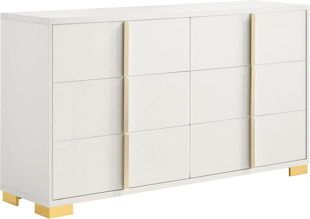Coaster Home Furnishings Marceline Contemporary 4-Piece Bedroom Set Full Size LED Panel Bed Frame 51-inch Headboard White 222931F-S4