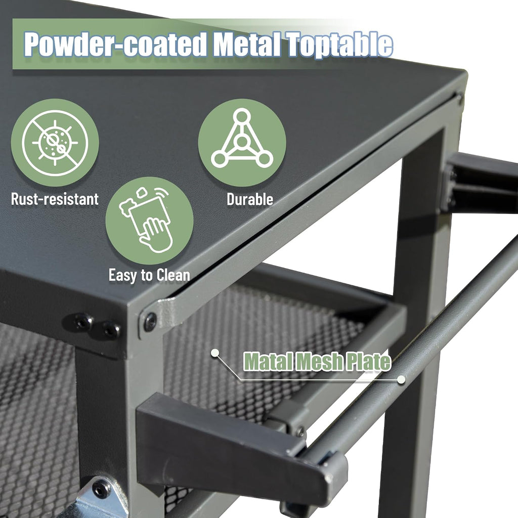 Domi 3-Shelf Outdoor Grill Table, Grill Cart Outdoor with Wheels, Pizza Oven and Food Prep Table, Blackstone with Propane Tank Hook, BBQ Stand for Blackstone Griddle for Outside BBQ