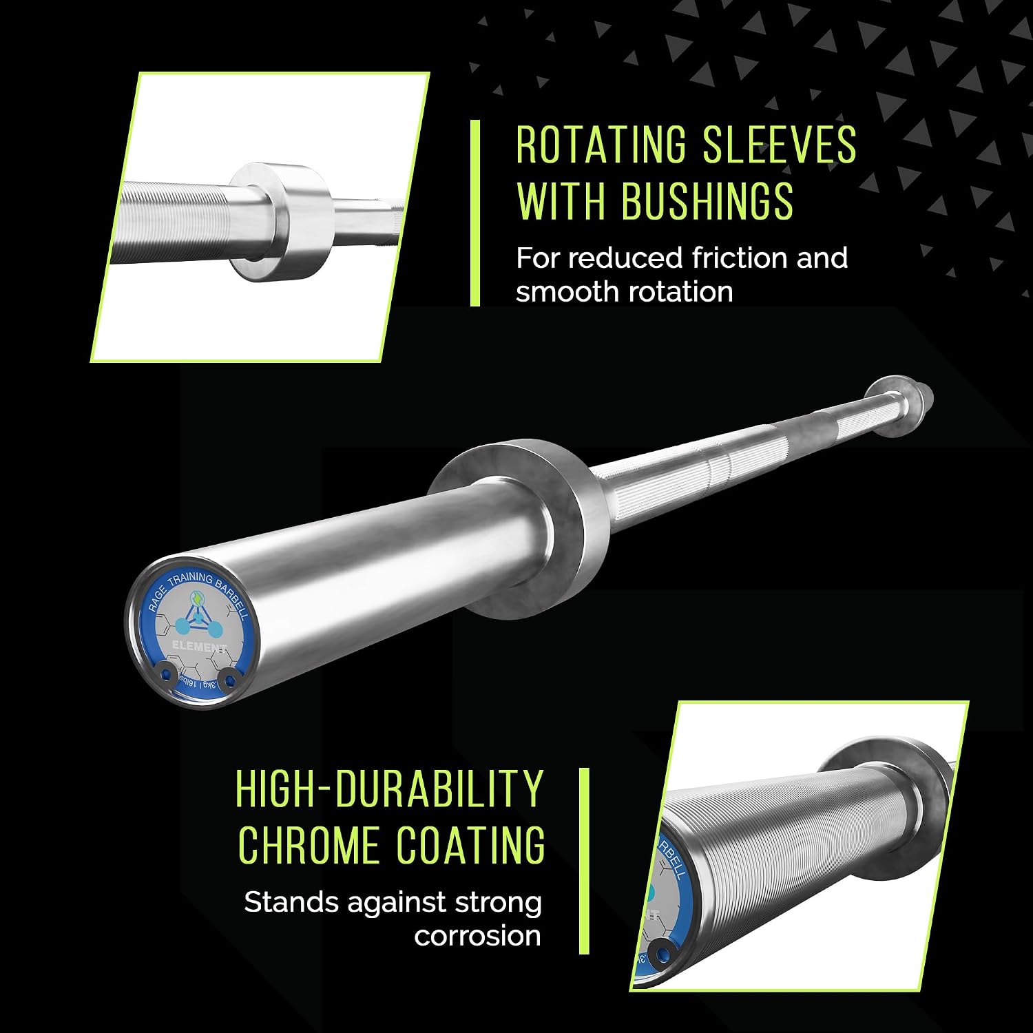 Rage Fitness Olympic Training Barbell – 6FT 15LB (300LB Capacity) OR 7FT 45LB (1500LB Capacity) – Home & Commercial Gym Weightlifting Bar for Squats, Deadlifts, Bench Press & Strength Training