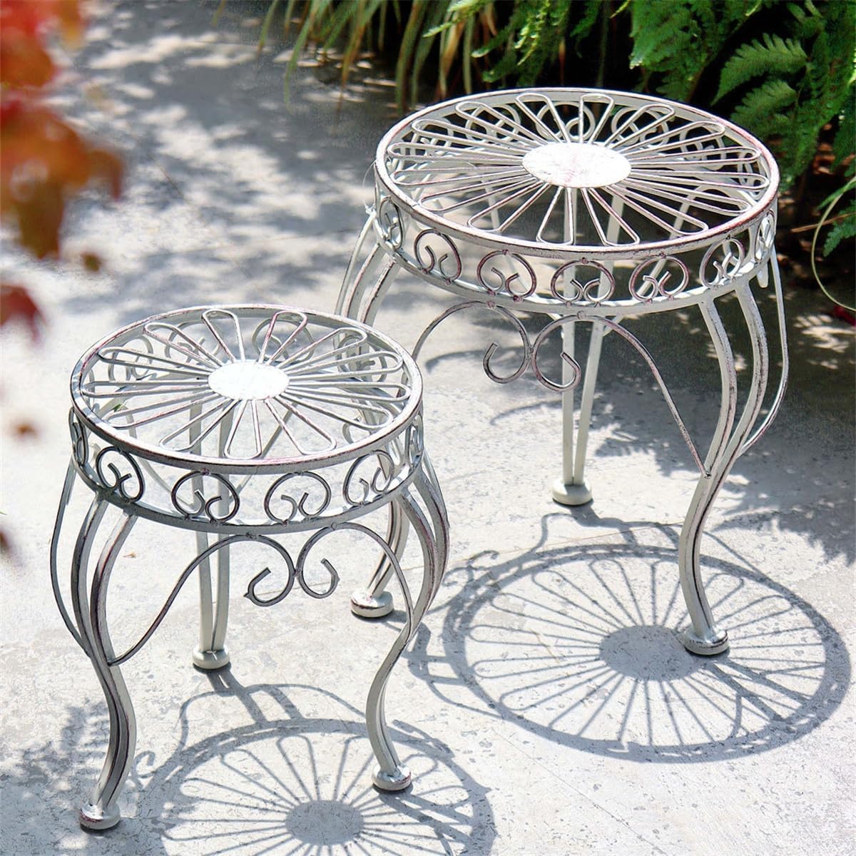 2Pcs Metal flower stand, Heavy Duty Plant Pot Shelf,Outdoor Garden Potting Bench Table,Iron Flower Pot Stands/rack,Outdoor/Indoor Plant Display Rack,for Home Garden Backyard Patio,White