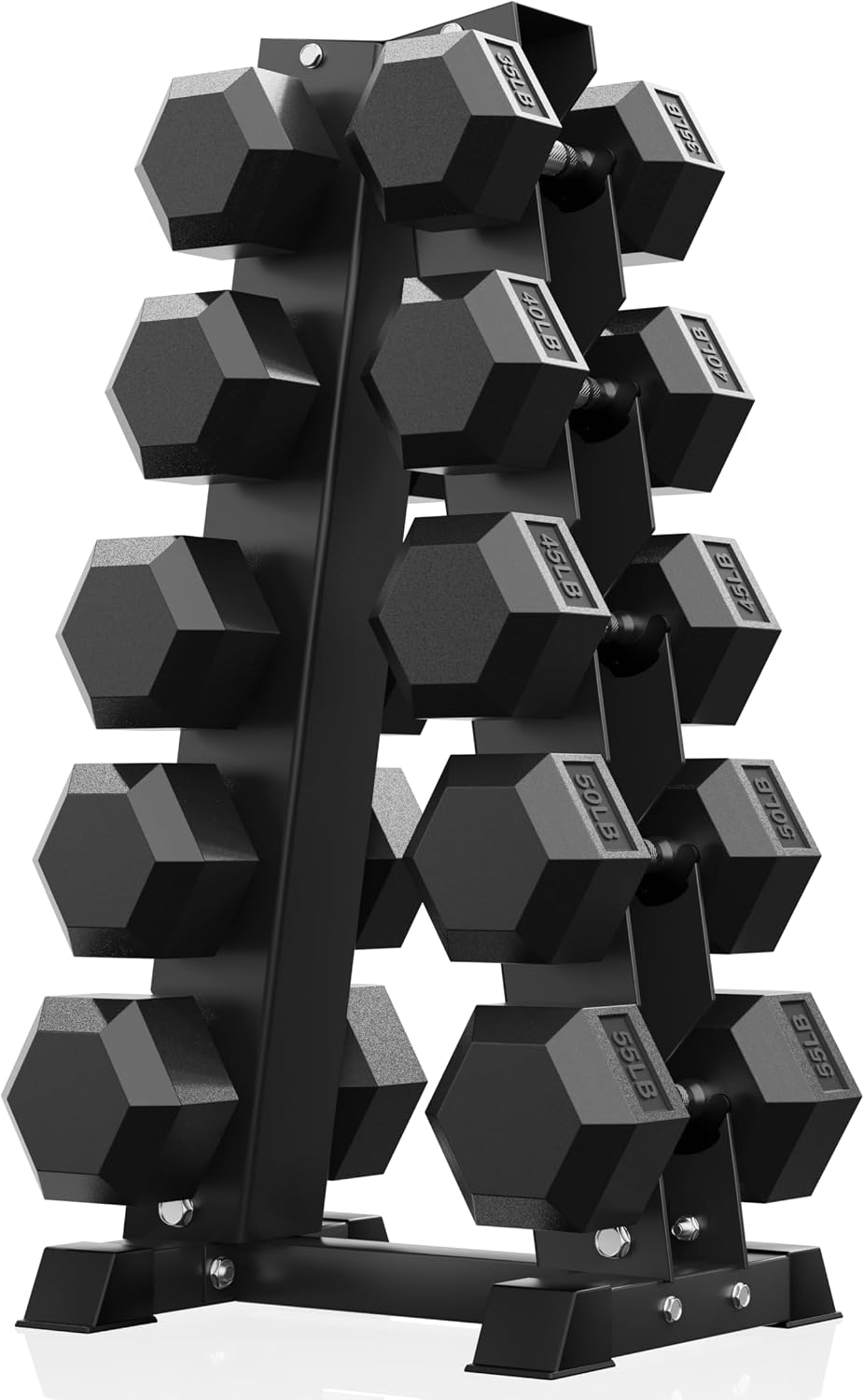 PAPABABE Hex Dumbbell Set with Rack, 85-560lb Rubber Encased Dumbbell Free Weights Dumbbells Set with Storage Rack, Hand Weights Set for Strength Training