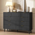CARPETNAL Fluted 9 Drawer Dresser for Bedroom, 55' Wide Wooden Chest of Drawers with Rounded Corners, Gold Handles, Modern Storage Organizer for Bedroom, Hallway(Black)