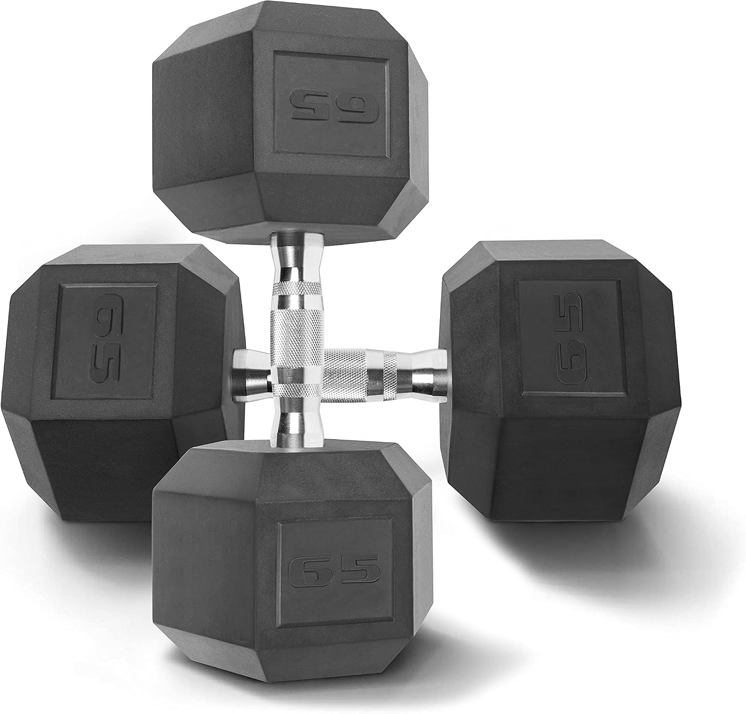 WF Athletic Supply Rubber Coated Solid Steel Cast-Iron Pair Dumbbells, Rubber Hex Dumbbells, Hex Weights Dumbbells for Muscle Toning, Full Body Workout, Home Gym Dumbbells, Pair