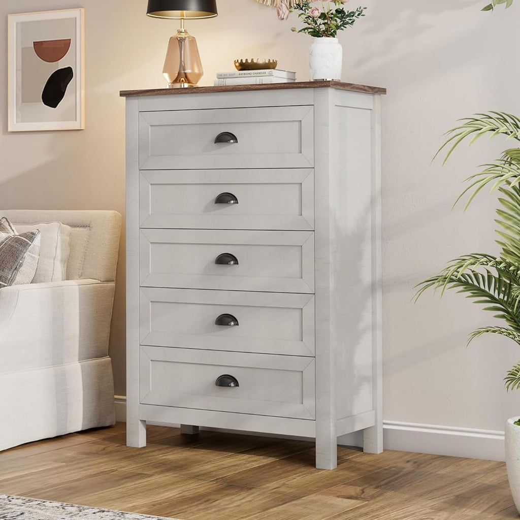 Wananlanen® Farmhouse Dresser for Bedroom, Antique Double Dresser & Chest of Drawer with Vintage Handle and Storage, Wooden Tall Rustic Organizer for Bedroom