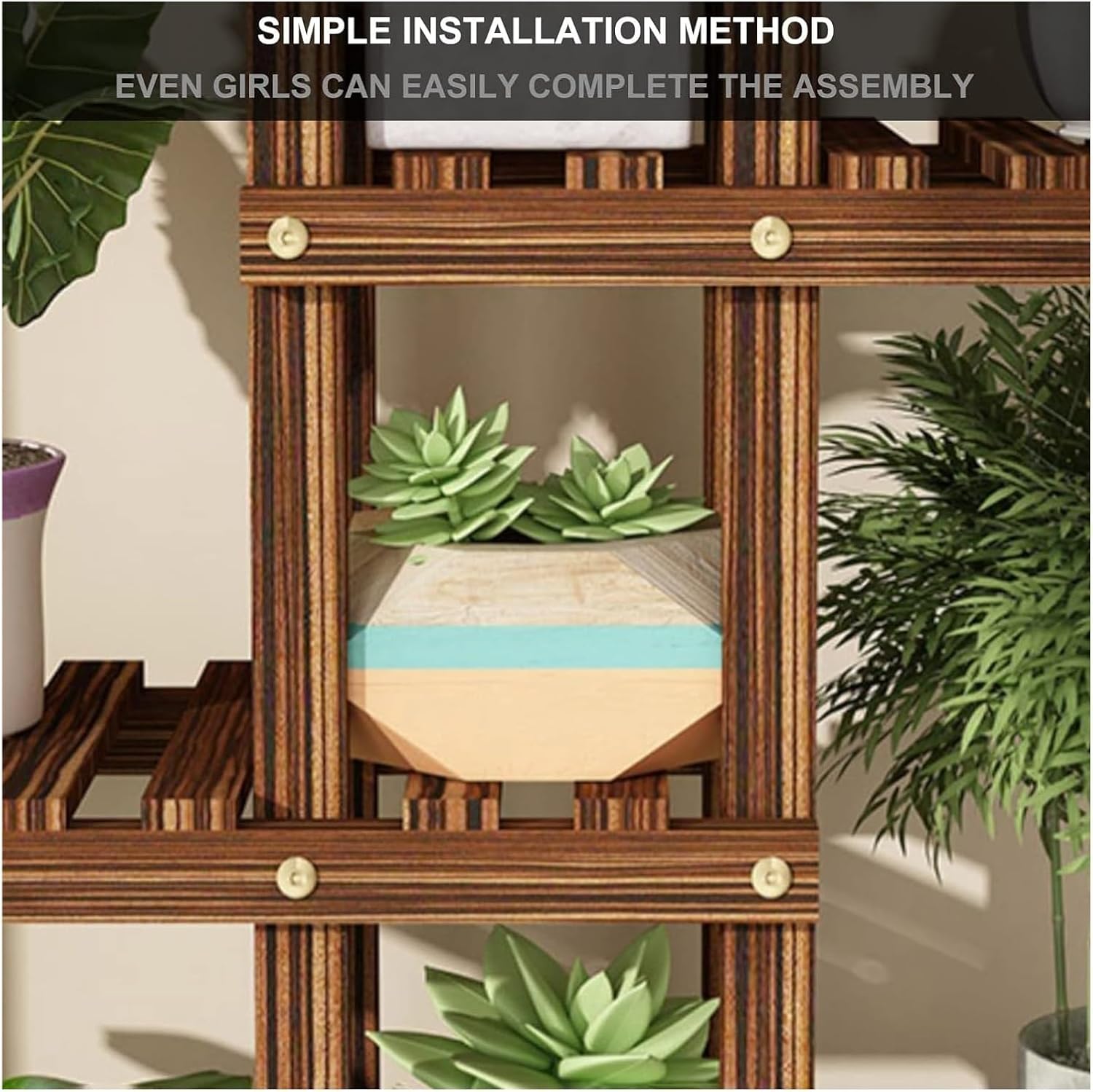 Potting Bench Table,Garden Potting Table, Plant Stand Indoor Tall Plant Rack Display Holder Planter Organizer Garden Plant Shelf Rack Holder in Corner Living Room Balcony Patio Yard, Brown