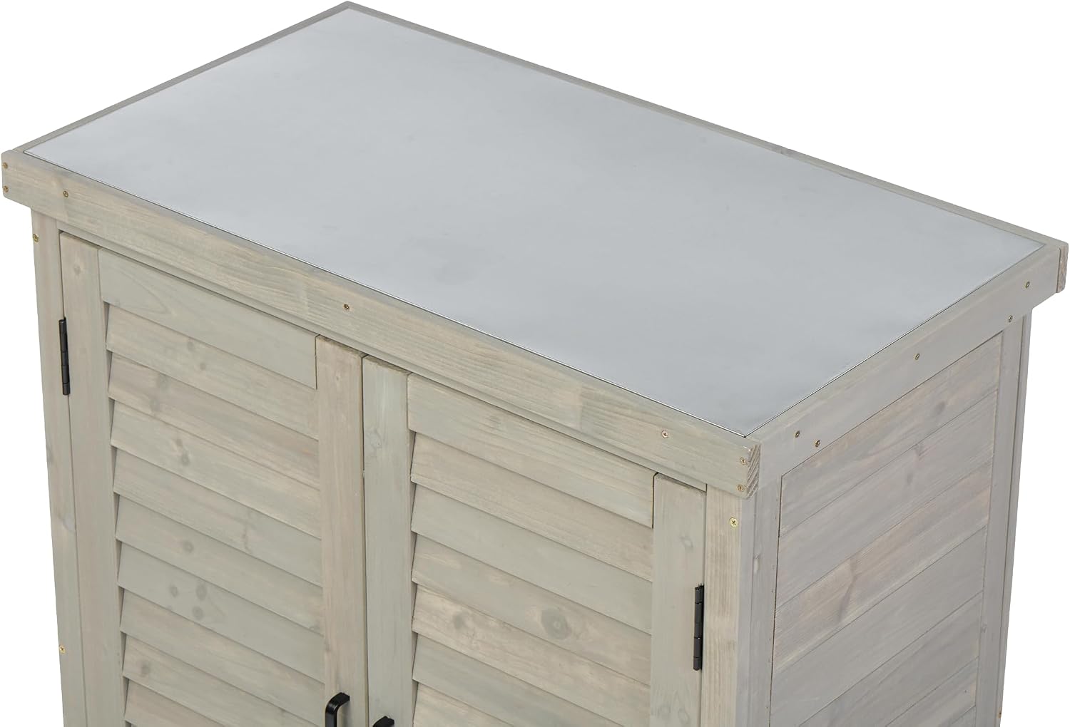 Potting Bench with Storage Cabinet and Metal Table Top - Outdoor Patio Garden Furniture Wood Workstation - Spacious Interior for Organizing Garden Supplies and Outdoor Gear (Grey)
