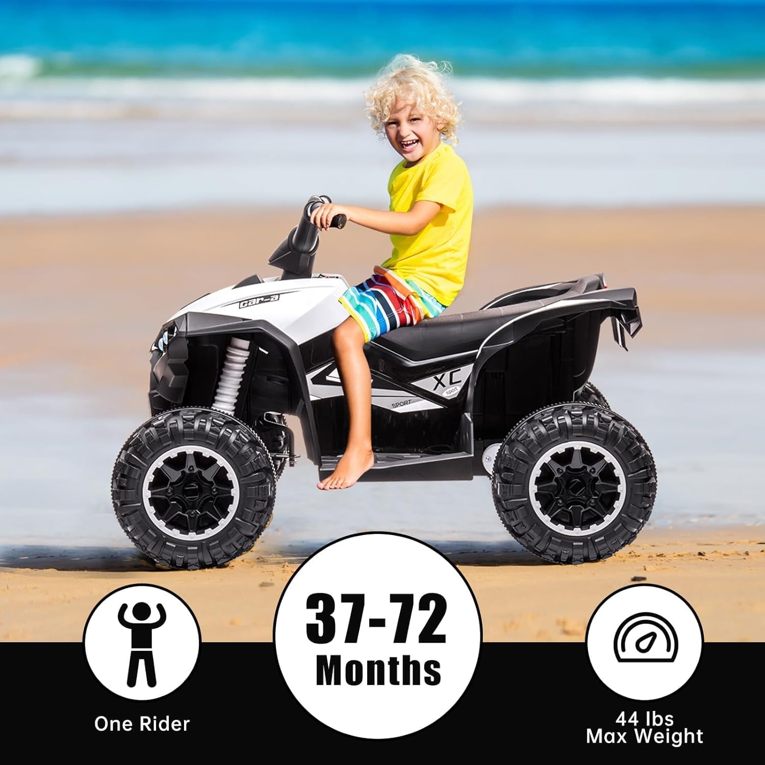 GarveeLife 12V Kids Ride On ATV, 4 Wheeler Electric Vehicle for Kids 3-8 Toddler Battery Powered Toy Car for Boys Girls with Remote Control, LED Lights, Soft Start, Treaded Tires, Music, White