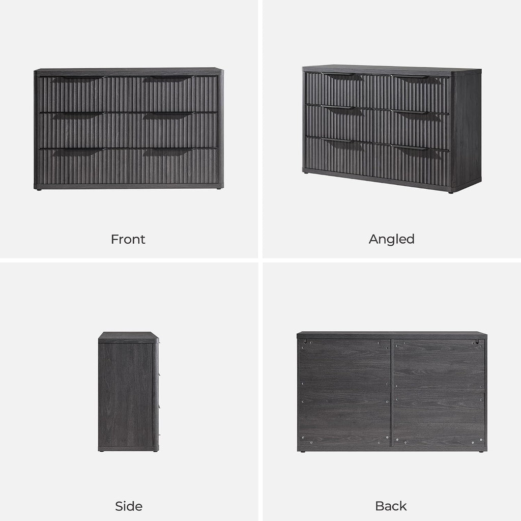 SICOTAS Dresser for Bedroom 53.5' Wide 6 Drawer Dressers & Chests of Drawers for Closet Long Large Modern TV Stand Set for Clothes Storage Fluted Clothes Closet for Hallway Entryway, Dark Grey Alder