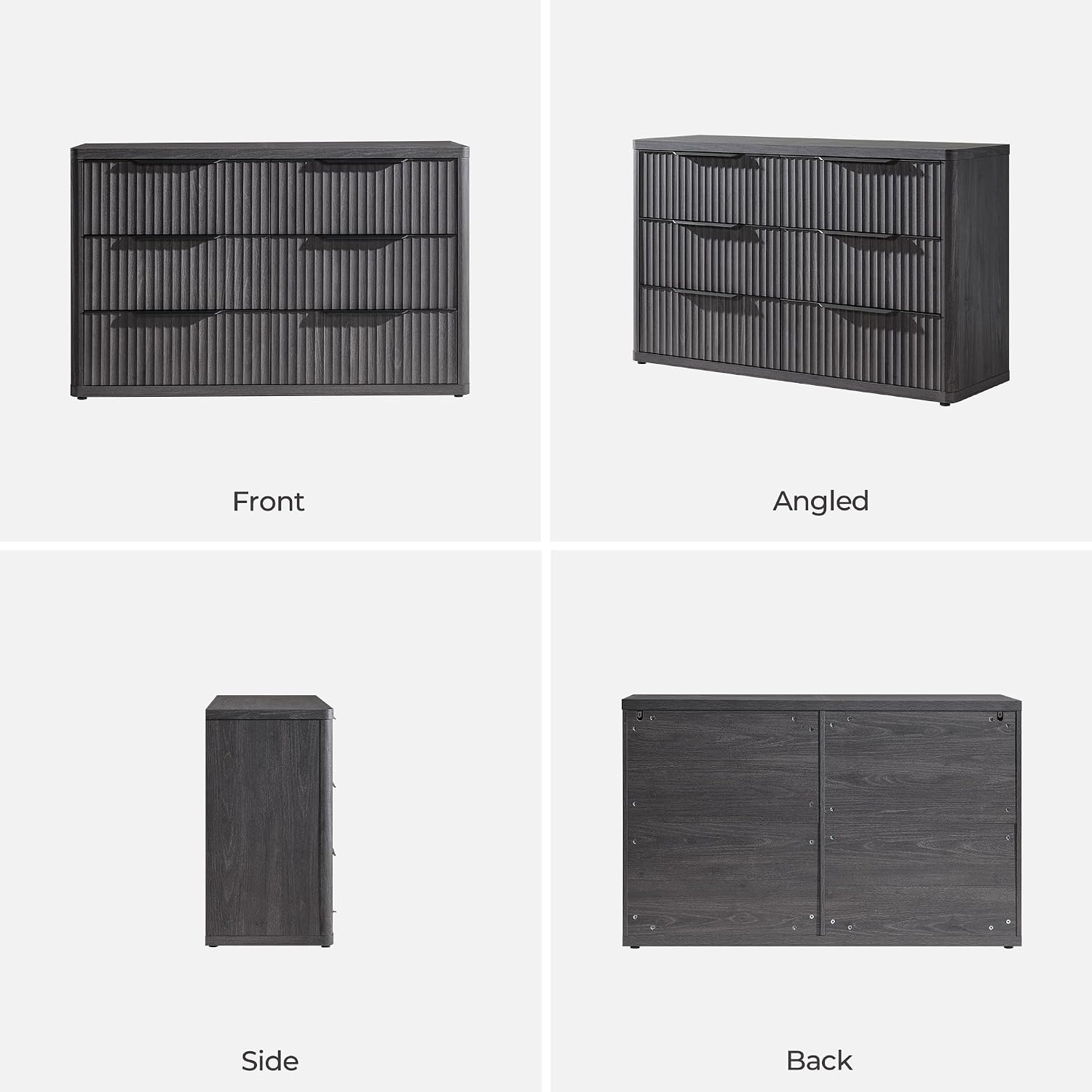 SICOTAS Dresser for Bedroom 53.5' Wide 6 Drawer Dressers & Chests of Drawers for Closet Long Large Modern TV Stand Set for Clothes Storage Fluted Clothes Closet for Hallway Entryway, Dark Grey Alder