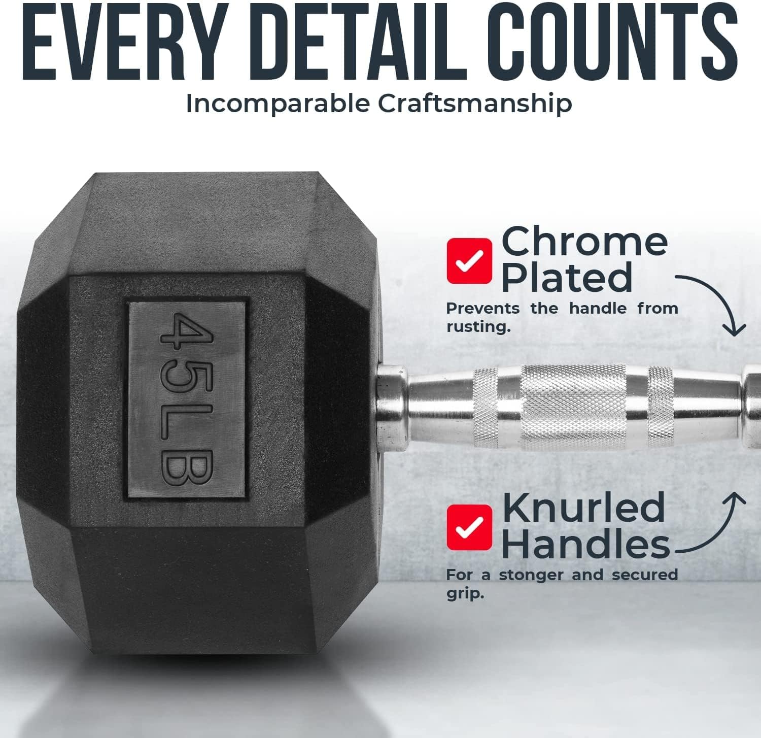 Iron Crush Hex Dumbbells - Heavy Duty PVC Coated Weights, Chrome-Plated Knurled Handles - Workout, Exercise, Lifting, Body Building Home Gym Training Gear - 3 Lb to 50Lb Options - Sold in Pairs