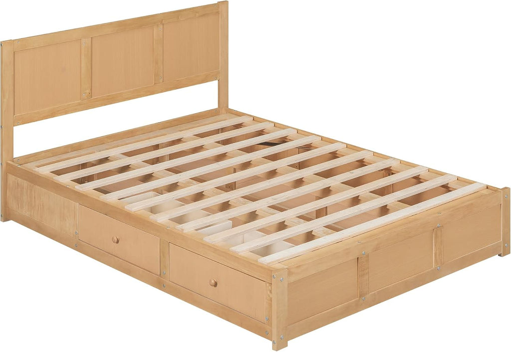 Harper & Bright Designs Full Size Bed with Storage Underneath and Headboard, Wood Lift Up Storage Bed Frame, Full Platform Bed with 2 Drawers, No Box Spring Needed, Easy Assembly - Natural