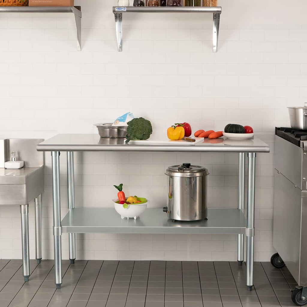 HARDURA Stainless Steel Table 24X60 Inches with Undershelf and Galvanized Legs NSF Heavy Duty Commercial Prep Work Table for Restaurant Kitchen Home and Hotel