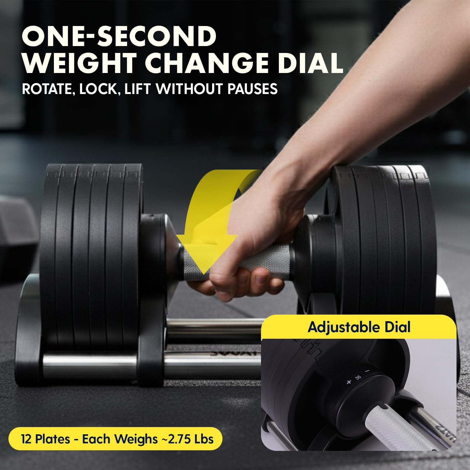 SQUATZ Adjustable Dumbbells with Quick Weight Change, Space-Saving Dumbbell Set with Anti‑Slip Handle, Secure Locking System, Heavy‑Duty Plates & Base for Home Workout and Strength Training